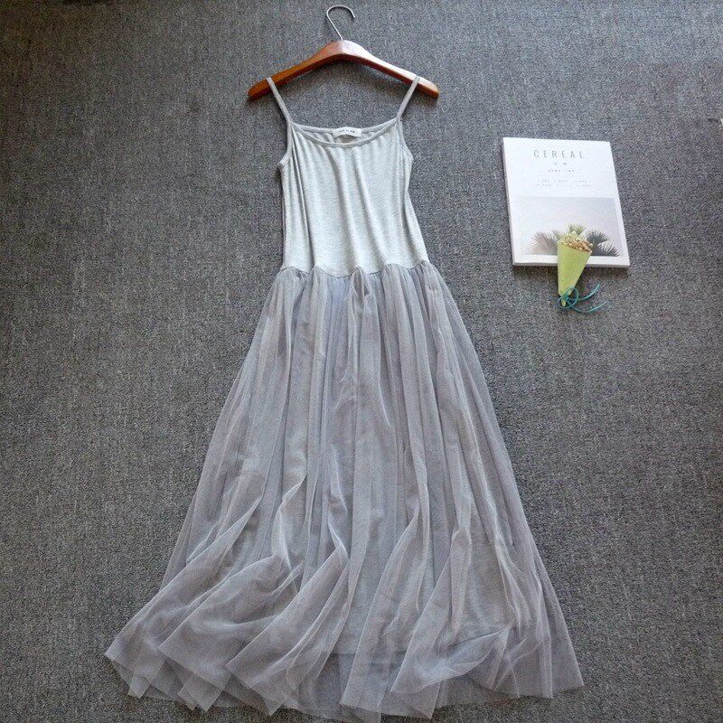 现货速发仙吊带裙长裙莫代尔网纱打底裙蕾丝连衣裙大码韩版衬裙