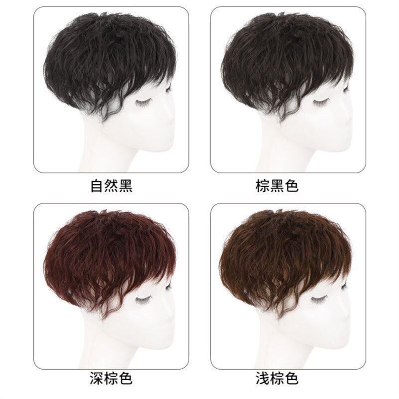 现货速发真发短卷发头顶补发片中年自然蓬松遮盖白发假发短发逼真