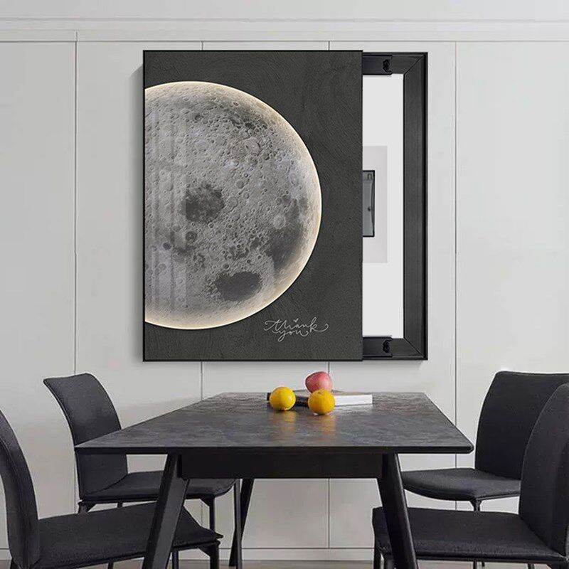 速发月球餐厅电表箱装饰画简约电闸箱配电箱竖版遮挡挂画竖款