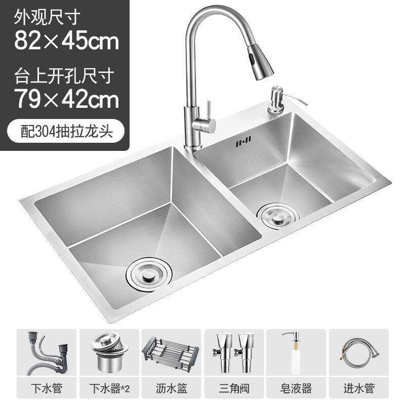 现货速发新房不锈钢手工拉丝 o洗菜盆水槽双槽 槽大盆深家用洗碗