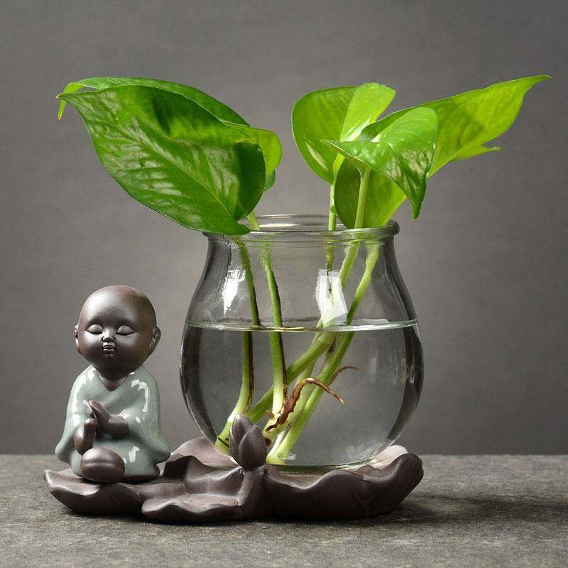现货速发茶桌装饰摆件水培茶宠陶瓷玻璃花瓶小摆件绿萝植物茶道茶