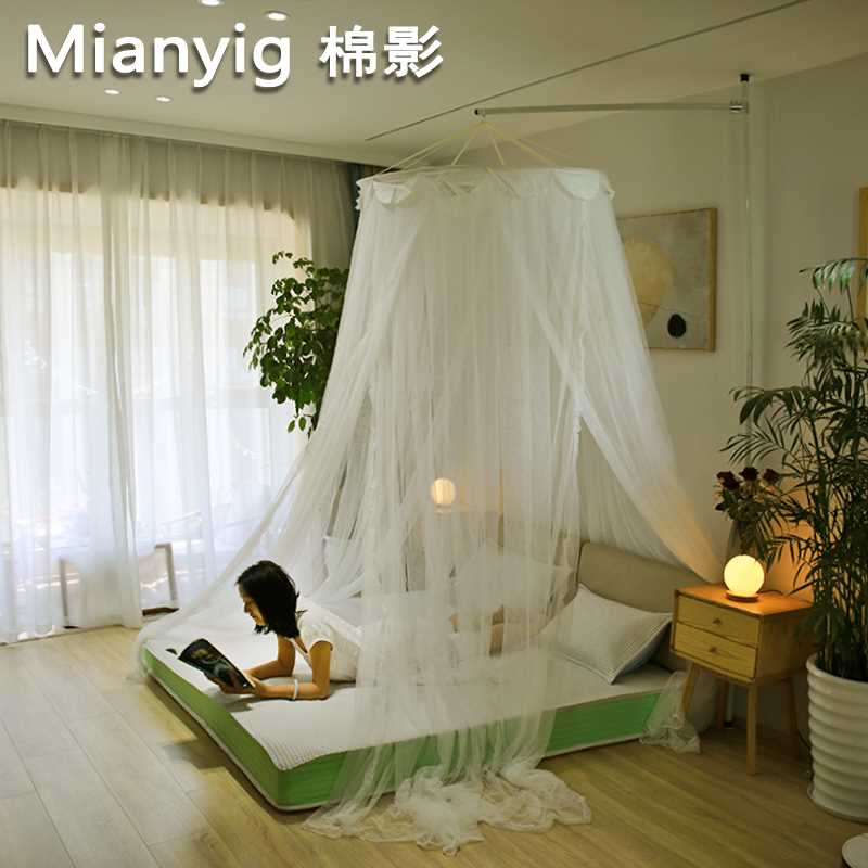 现货速发蚊帐圆顶悬吊式天花板三门免打孔好安装支架落地式防尘顶