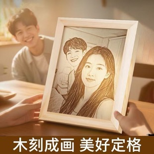木刻画定制照片生日礼物纪念意义的送女友情人节礼物新年礼物