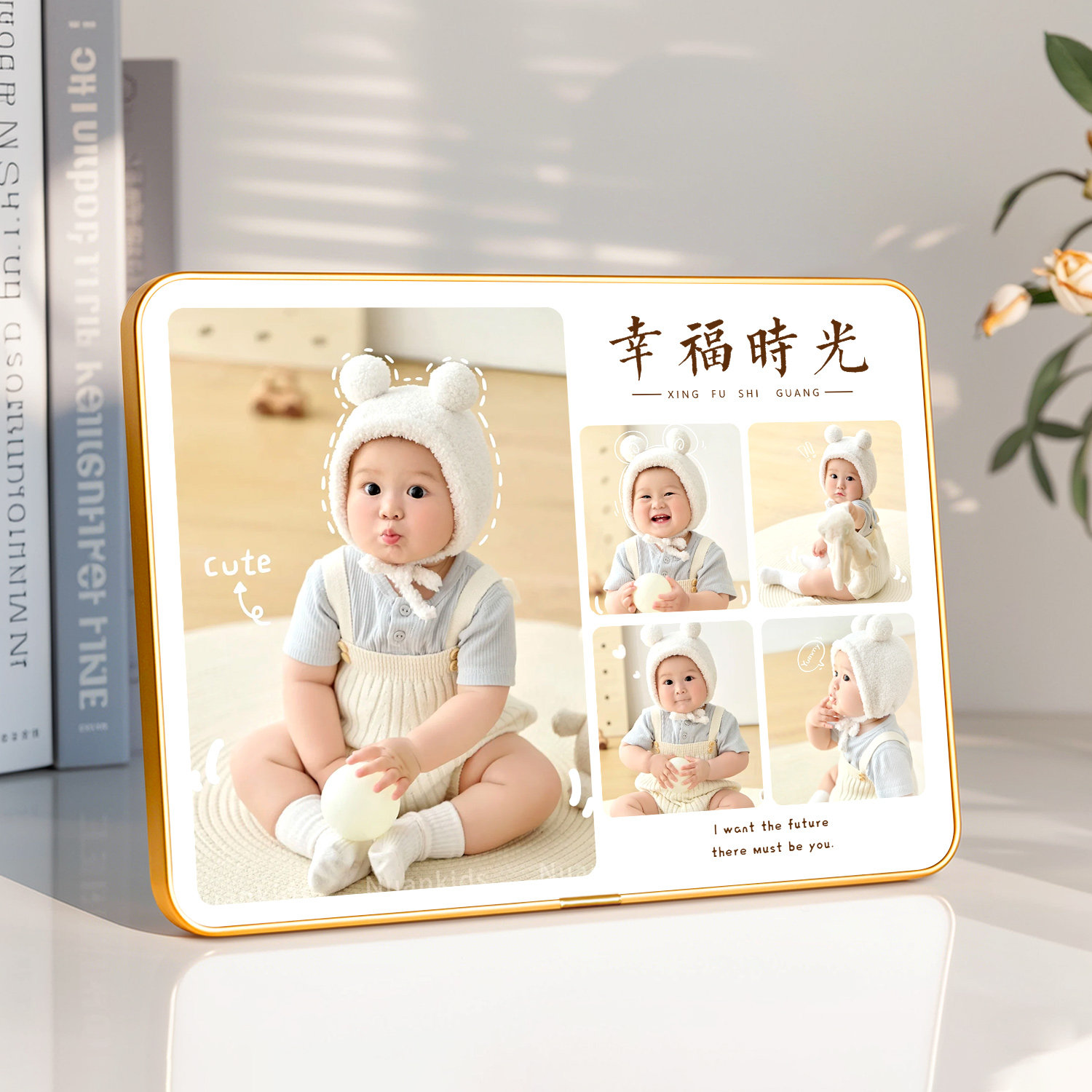 打印婴儿童照片定制加相框摆台百天宝宝相片制作相册水晶摆件高级图片