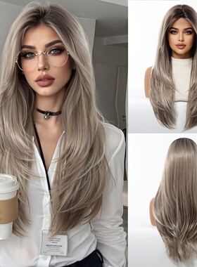 奶奶灰假发女全头套时尚欧美风格高层次假发渐变灰化纤头套wigs