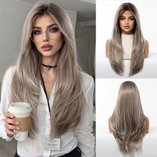 奶奶灰假发女全头套时尚欧美风格高层次假发渐变灰化纤头套wigs