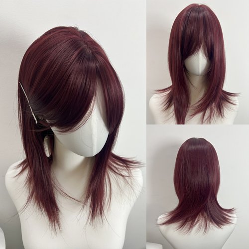 酒红色中长发假发女锁骨发元气日常整顶无需修剪自然蓬松cos wig