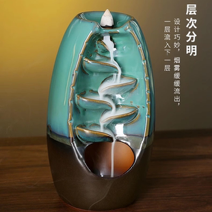 倒流香炉摆件创意陶瓷家用左右逢源室内香薰炉高山流水家居檀香熏