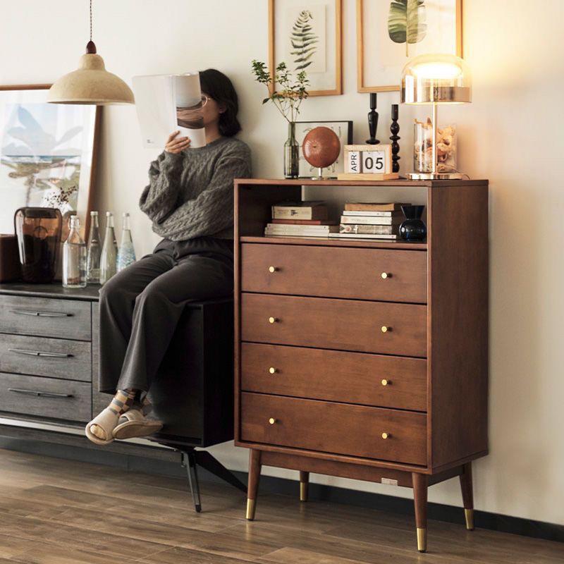 北欧复古五斗柜边柜收纳实木简约现代客厅电视柜子胡桃储物柜卧室