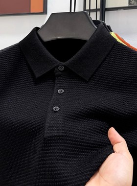 CKMR~泡泡纹肌理感！秋冬季男士桑蚕丝长袖POLO衫商务休闲翻领T恤