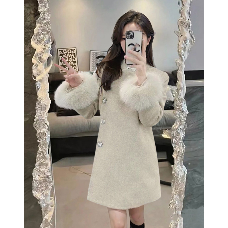 新中式国风设计感毛呢大衣2025冬季新款千金高级气质加厚夹棉外套