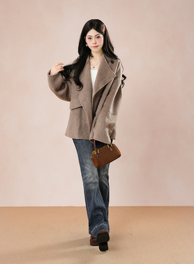 奶茶沙陀 韩系高级感慵懒风呢子大衣小个子宽松气质显瘦毛呢外套
