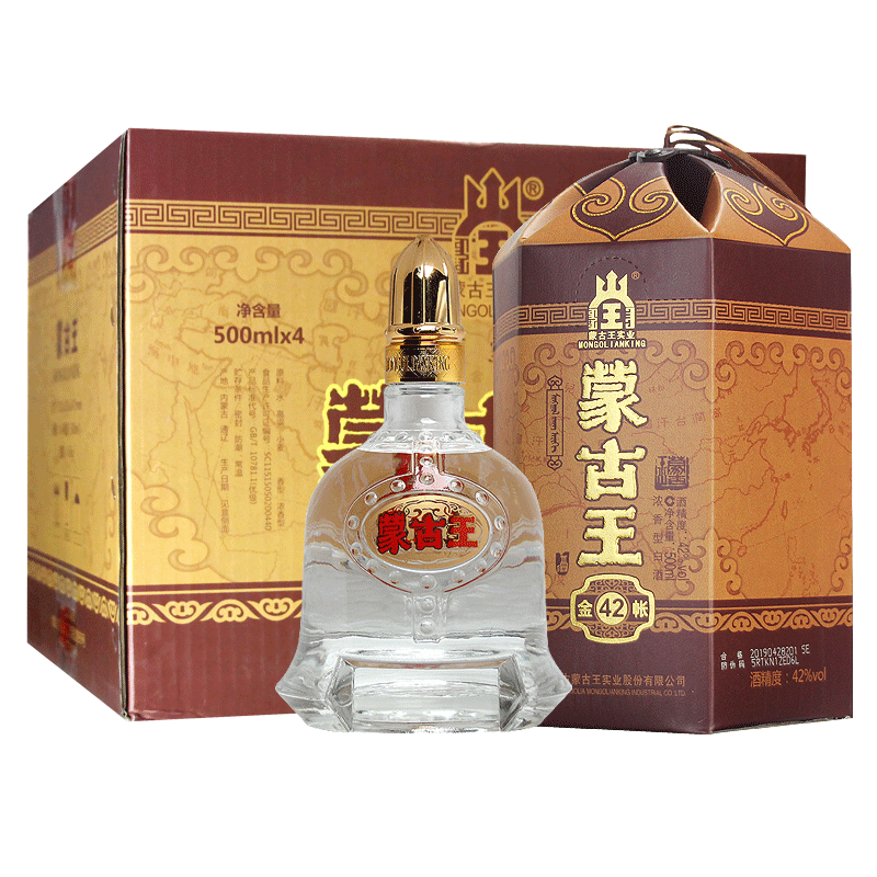 蒙古王酒42度金帐浓香型粮食酿造白酒整箱500ml*4瓶内蒙草原特产