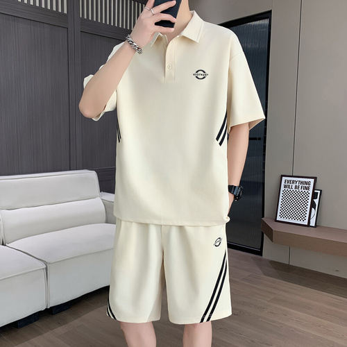 短袖短裤套装男夏季新款高级感翻领POLO衫年休闲运动一整套0718e