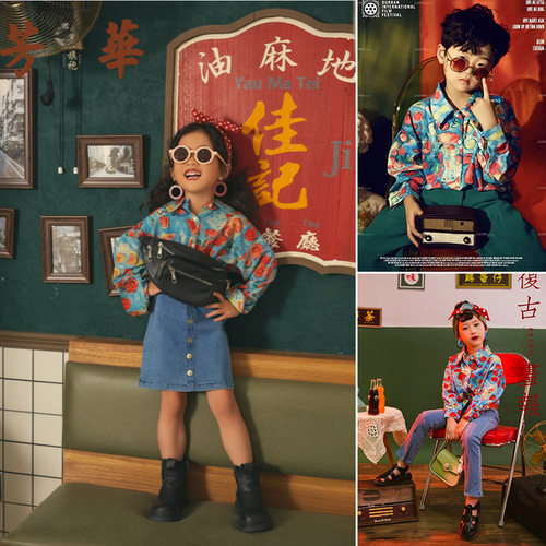 复古港风舞台走秀儿童演出服