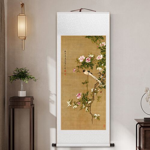新品沈铨花鸟卷轴挂画松梅双鹤荷花鸳鸯H双鹿图新中式书房茶室玄