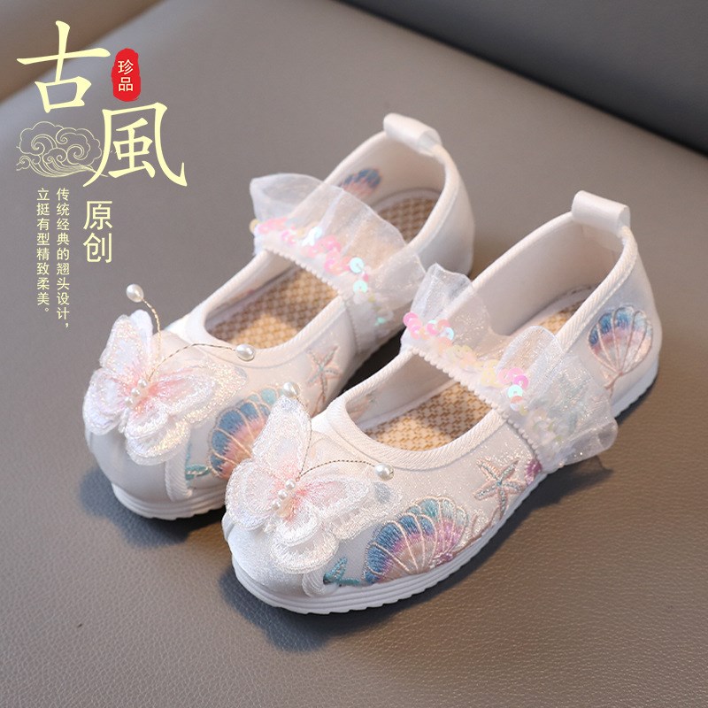 新品贝壳春秋套装汉服鞋女童春夏老北F京布鞋古装中国风古风兔子图片