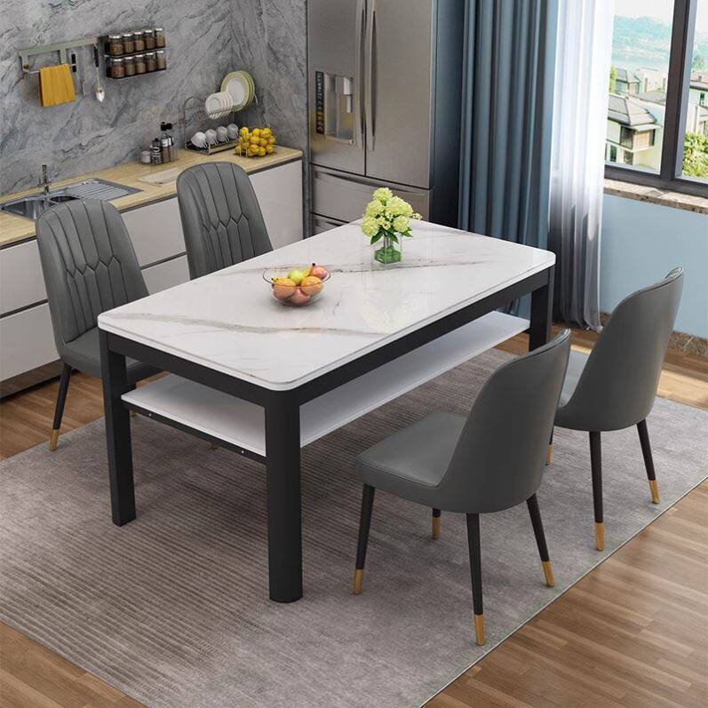 极速钢化玻璃餐桌家用小户型4人A6人现代简约长方形双层储物餐桌