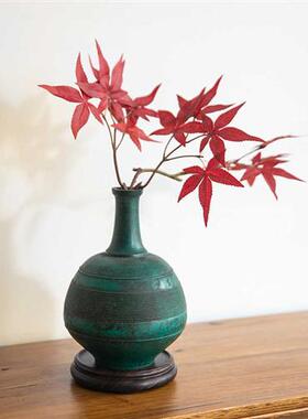 极速墨蓝色的花器黑檀木s插花花器实木底座 中式茶席桌面木质花瓶