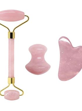 极速Rose Quartz Fance Jade Roller Massagers Guasha Set Gua S