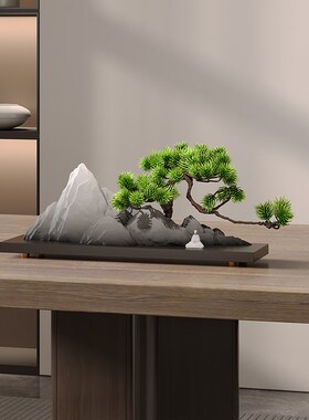 新品新中式迎客松入户玄关柜子盆景摆件博古架茶室V办公室桌面装