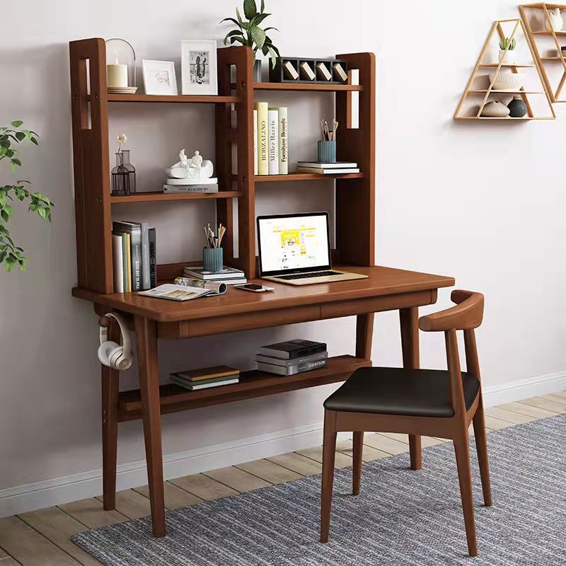 极速实木书桌书柜组合学生学习桌写字办公L桌椅电脑桌连身书架书