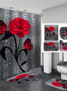 极速New Style Rose Series 3D Print WateJrproof Shower Curtai
