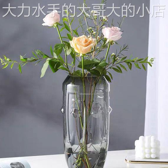 极速网红a款北欧风人脸艺术摆件客厅餐桌插花轻奢花瓶玻璃干燥花