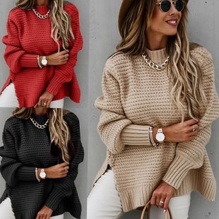 极速2020 half a kturtleneck pure color s side split knitting