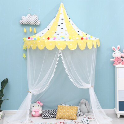 极速儿童床头帐篷读书角悬吊式天花板布J置挂帐半圆挂墙娃娃家公