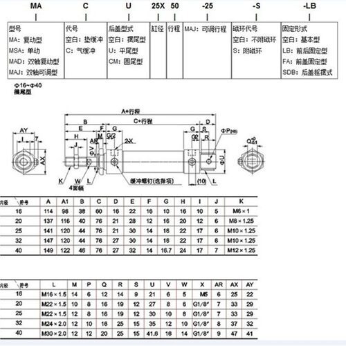 新品威杨亚德客型MAL铝合金迷你气缸 MA32*25/50/7O5/100/150/200