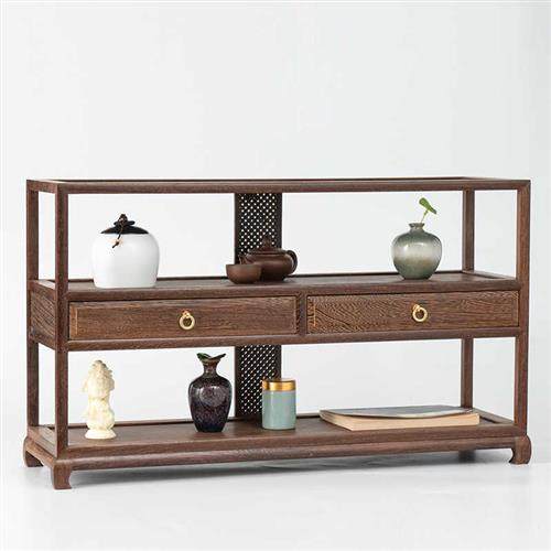 极速鸡翅木实木质博古架桌面带抽屉铜把手明清复古多Y宝阁茶具整