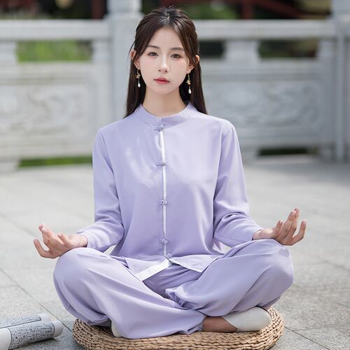新品中国风禅意佛系女装素衣套装禅服禅修居士服女款亚.麻太极服