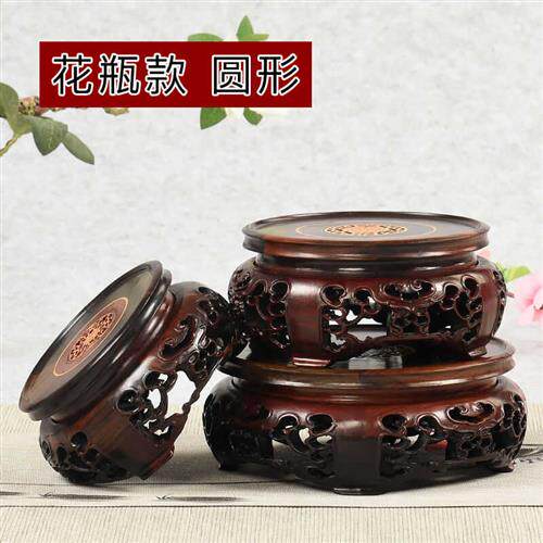 新品红酸枝镶嵌佛像工艺礼品摆饰A奇石头展示旋转底座实木雕花盆