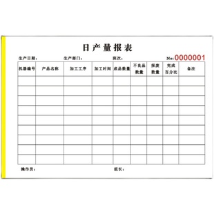 极速日产量报表员工产能表生产z日报表个人计件单作业单一联二联