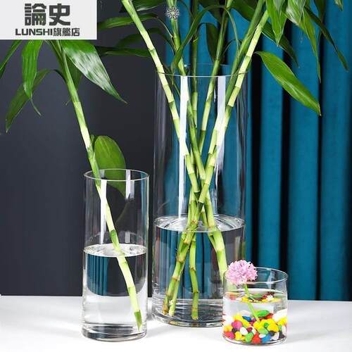 新品直桶玻璃透明富贵竹花瓶路引直筒U圆柱形婚庆落地