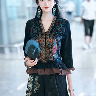 新品新中式改良汉l服女款中国风禅意开衫盘扣刺绣上衣民族风唐装