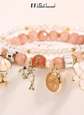 极速小女孩精美手錬儿童水晶渐层冰E裂珠串珠可爱学生手镯盘玩手