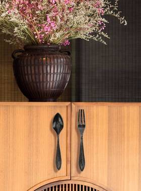 极速韩式个性拉手k刀叉勺餐具创意简约小把手黑色古铜现代柜门抽