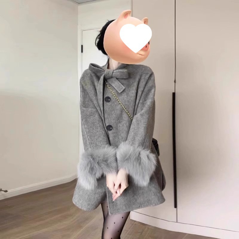呢子大衣灰色毛呢外套秋冬千金女
