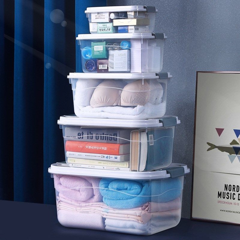 速发透明收纳箱家居儿童玩具带盖整理箱家用大提手号塑料衣物收纳