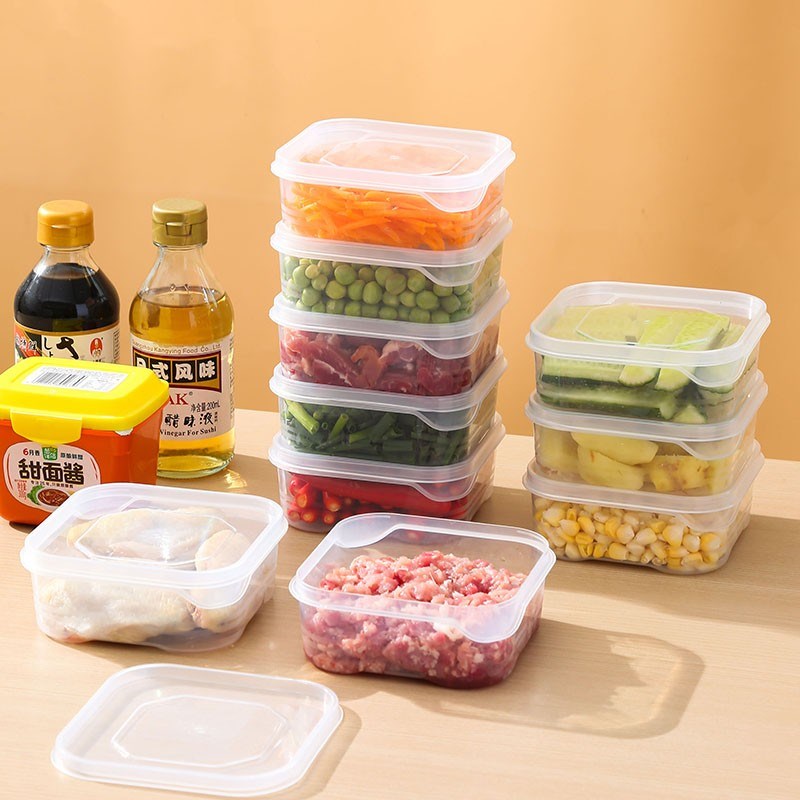 透明塑料保鲜盒方形冰箱食物保鲜收纳盒带盖密封盒微波加热冷藏