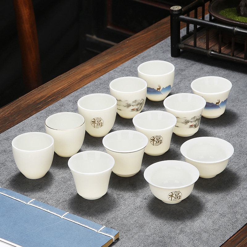 速发羊脂玉白瓷中式功夫单个小茶杯陶瓷杯茶具品茗杯喝茶碗套装家