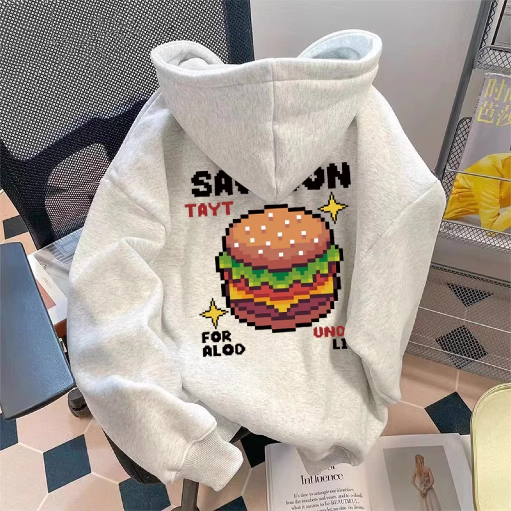 中大童卡通汉堡印花连帽卫衣童装