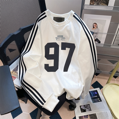 中大童美式条纹圆领卫衣男女童装