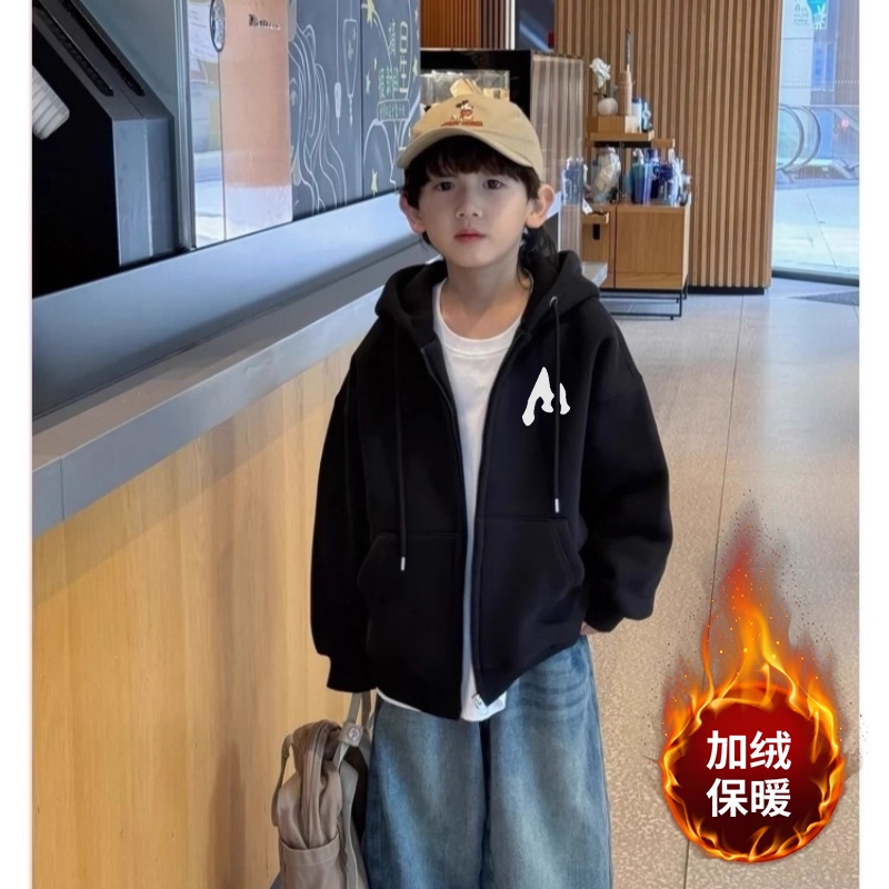 中大儿童港风字母印花加绒厚卫衣