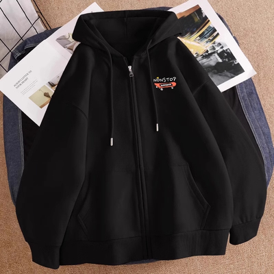 儿童中大童黑色连帽开衫卫衣男童