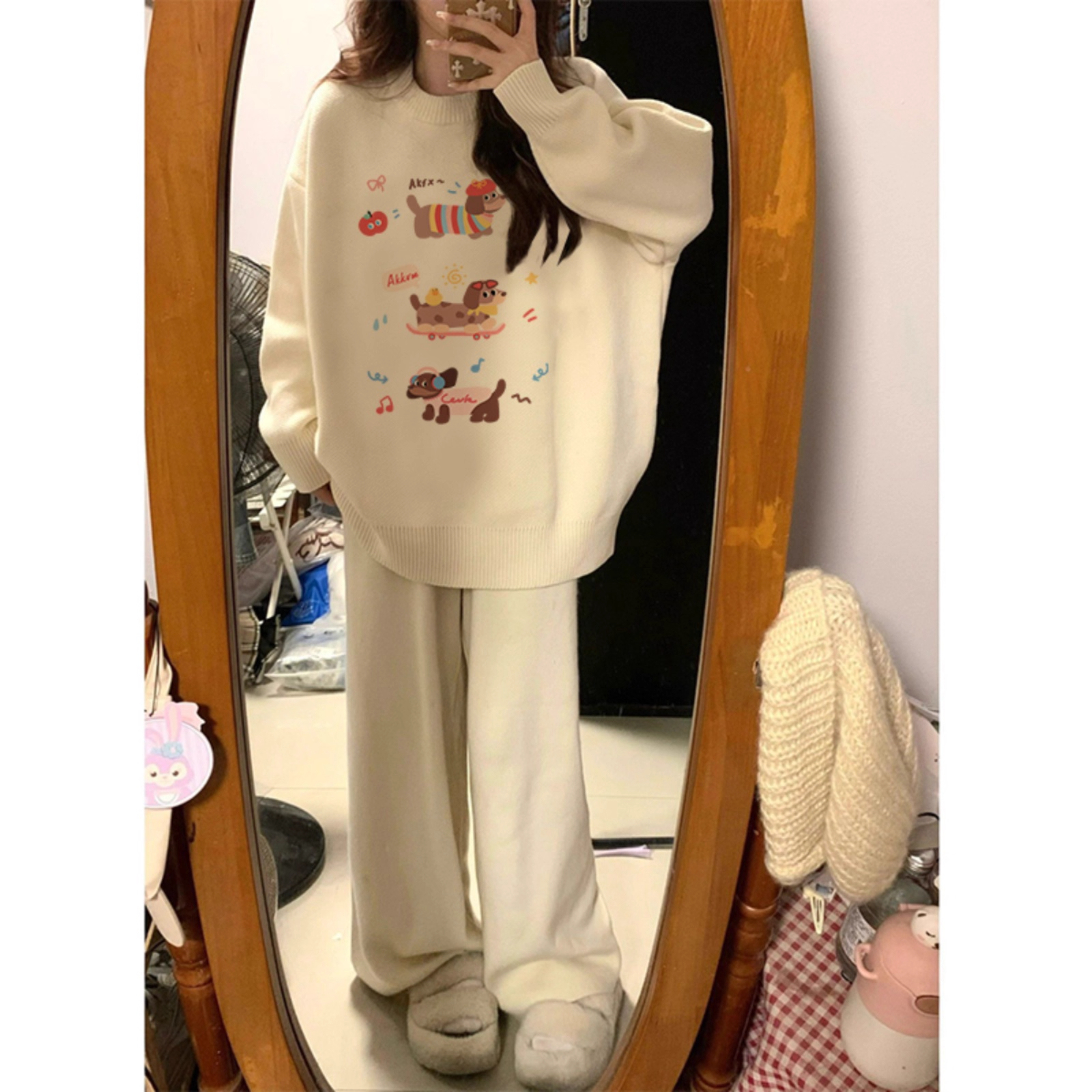 儿童韩系慵懒风小狗印花毛衣童装