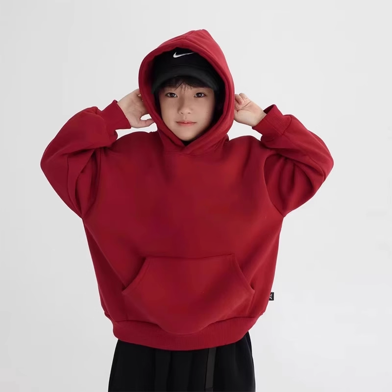 中大童酒红色连帽卫衣男女童秋冬