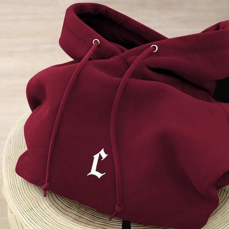 中大童酒红色连帽卫衣男童秋冬加绒加厚宽松百搭休闲儿童帽衫外套